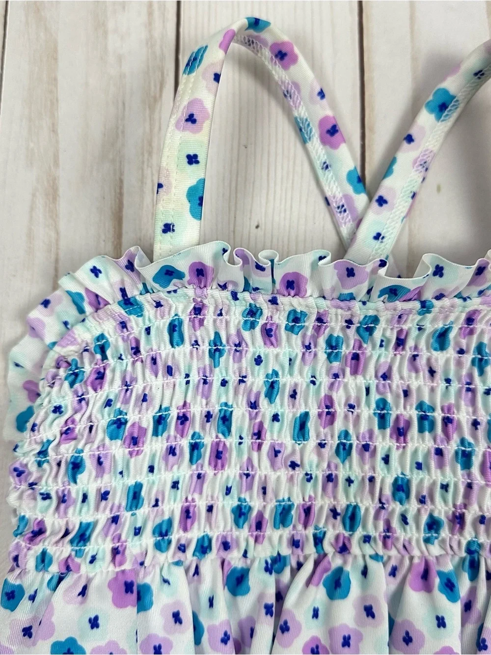 CAT & JACK baby toddler purple & blue floral one-piece swim suit - size 12 m